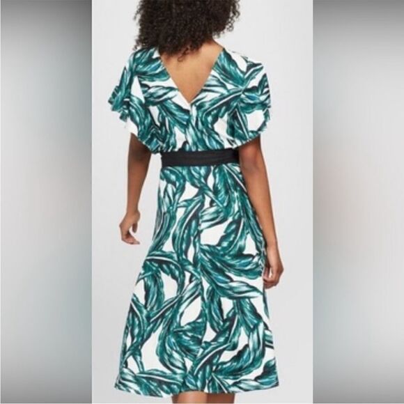 Who What Wear Linen Blend Palm Print Tropical Midi Dress XS - Picture 3 of 10